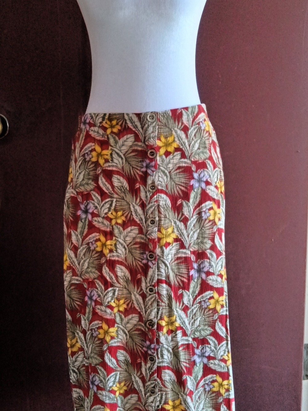Aeropostale Red Floral Button-Front Maxi Skirt